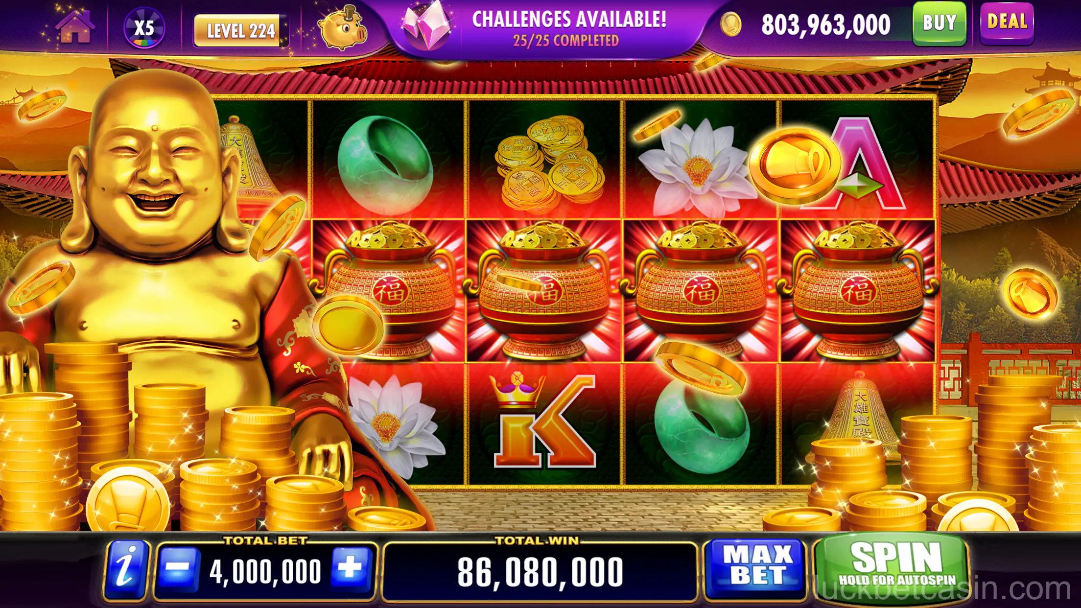 Interface de caça-níqueis do Luck Bet